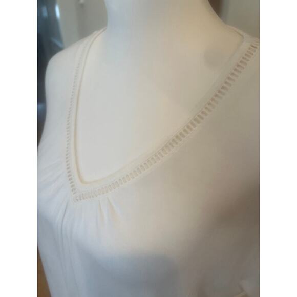 ANN TAYLOR LOFT V NECK SHORT SLEEVE WHITE POLKA DOT WOMENS LARGE - Picture 2 of 5